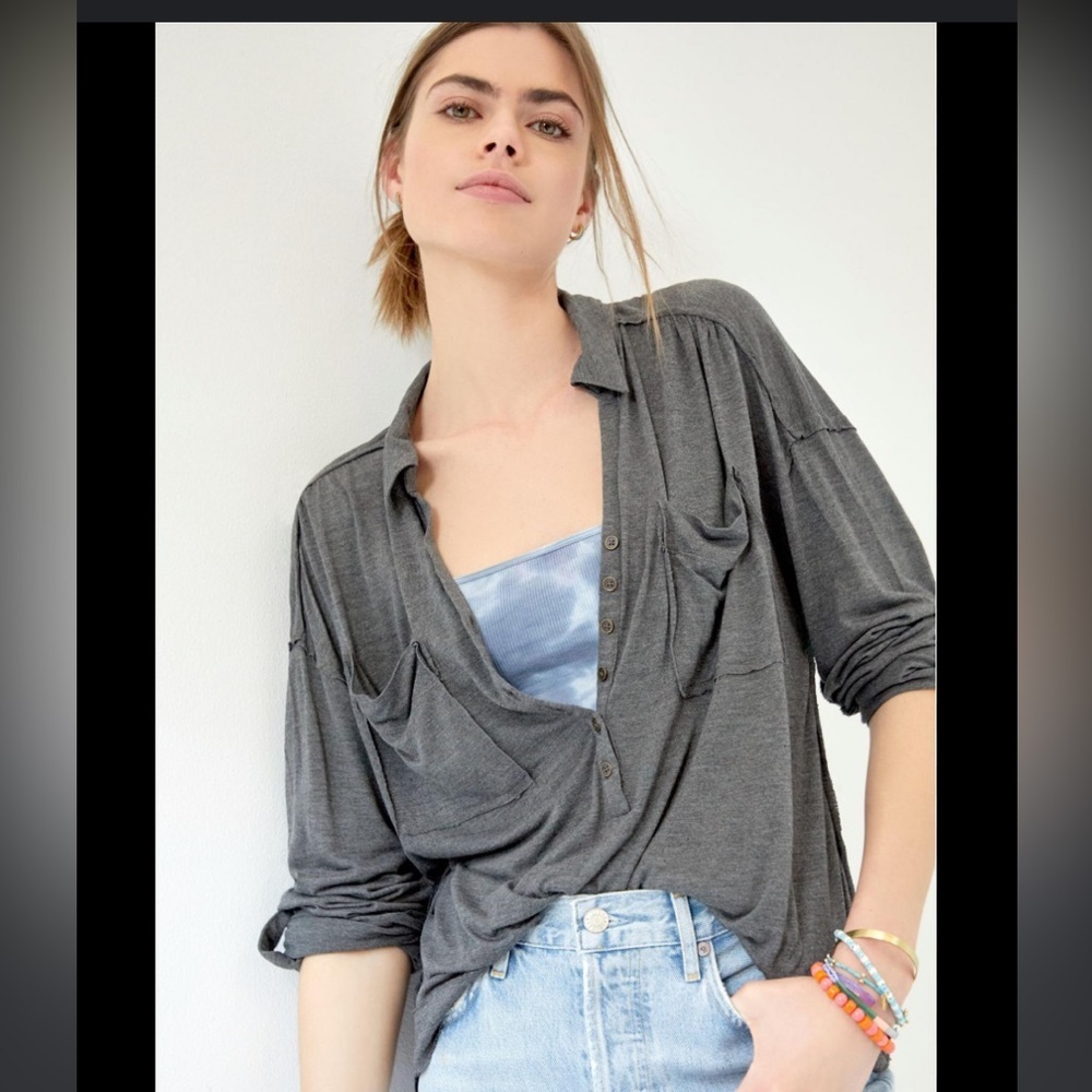 $19 sale Anthropologie Pilcro Womens grey Long Sleeve Top M 0699 #3👠